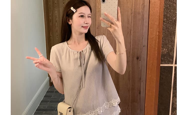 지금 지금 여름 달콤함 스트라이프 페이크 레이어드 레이스 셔츠 맨위 상세 이미지 26