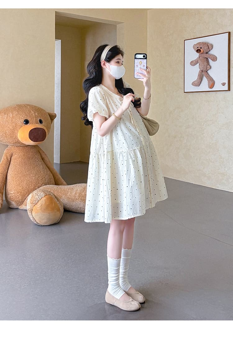 지금 실사 여름 한 부서 도트 무늬 프랑스식 작은 대중 루즈핏 드레스 상세 이미지 10