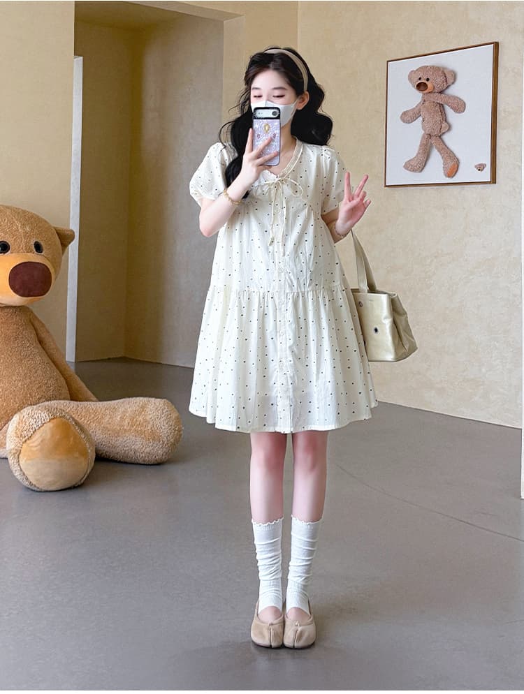 지금 실사 여름 한 부서 도트 무늬 프랑스식 작은 대중 루즈핏 드레스 상세 이미지 18