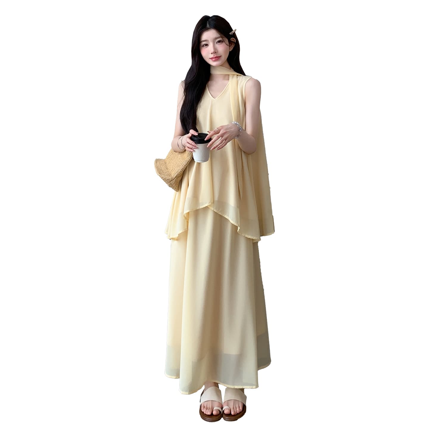 실사 여름 한 부서 부드러운 바람 요정 가스 펄럭 이는 루즈핏 임산부 빅 사이즈 세트 드레스 이미지 6