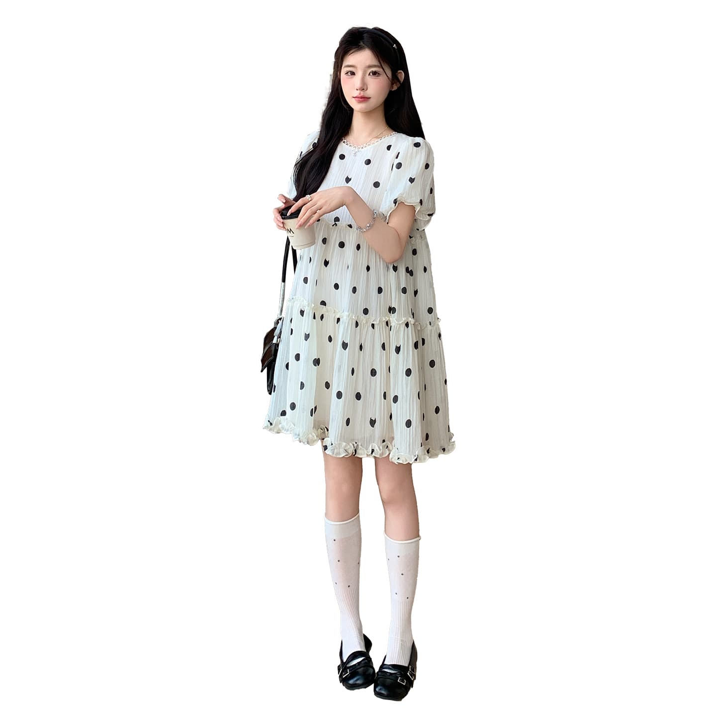 실사 여름 한국 스타일 달콤함 신문 ~ 중 거품 소매 케이크 드레스 공주 요정 드레스 이미지 6