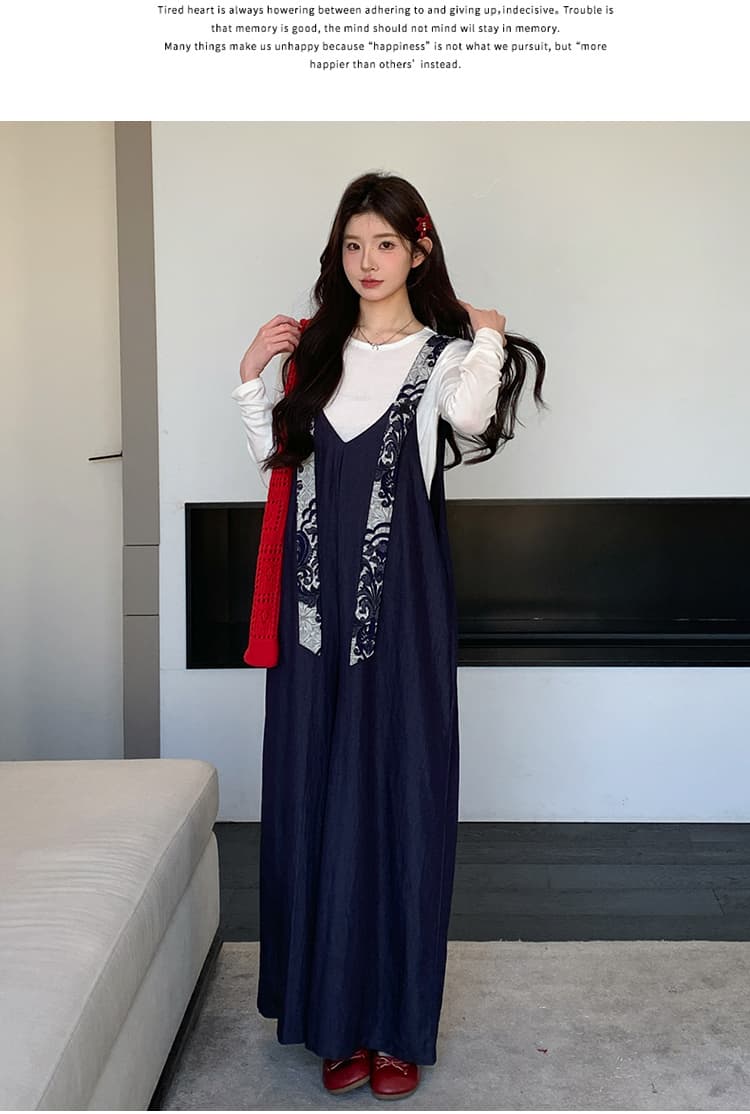 실사 지금 이른 가을 달콤함 프린트 넓은 다리 멜빵 바지 맨위 투피스 세트 세트 상세 이미지 12