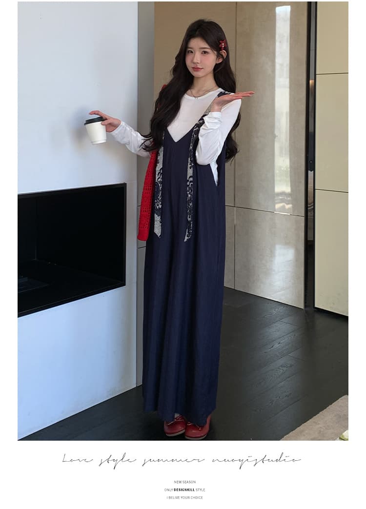 실사 지금 이른 가을 달콤함 프린트 넓은 다리 멜빵 바지 맨위 투피스 세트 세트 상세 이미지 22
