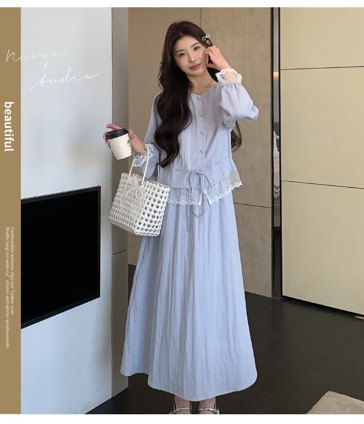 지금 실사 임산부 한 부서 레이스 조각 셔츠 연령 감소 캐주얼 투피스 세트 세트 상세 이미지 5