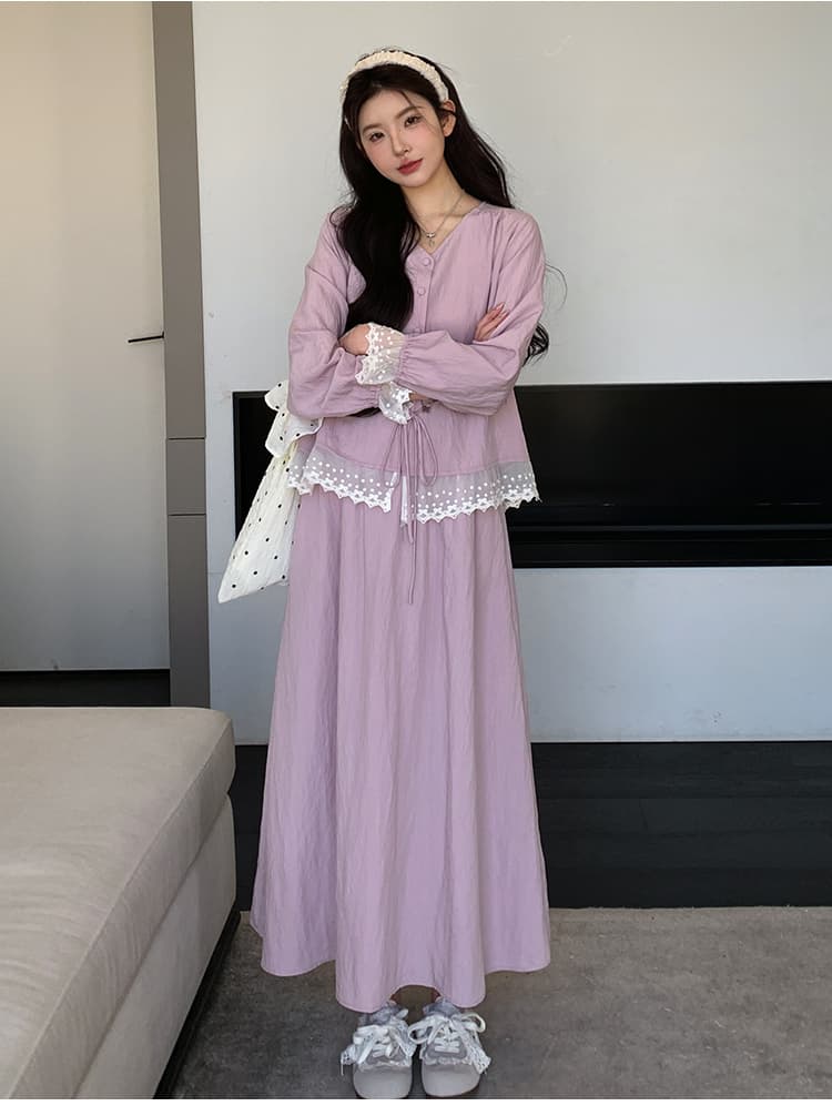 지금 실사 임산부 한 부서 레이스 조각 셔츠 연령 감소 캐주얼 투피스 세트 세트 상세 이미지 13