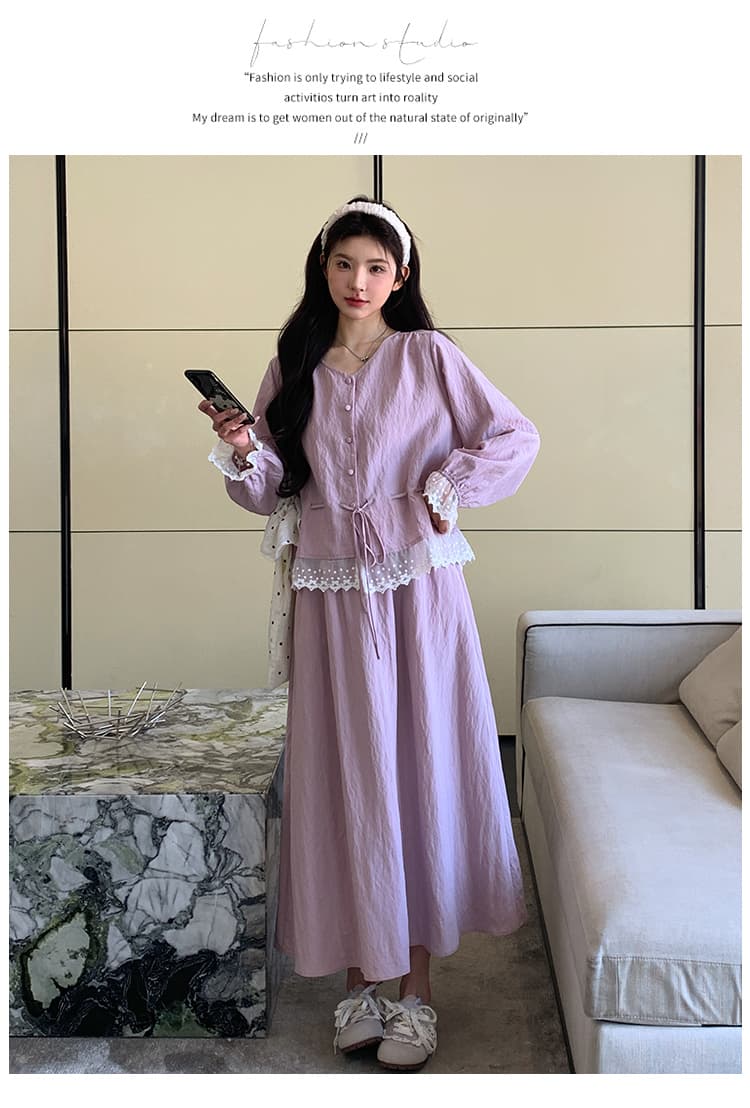 지금 실사 임산부 한 부서 레이스 조각 셔츠 연령 감소 캐주얼 투피스 세트 세트 상세 이미지 20