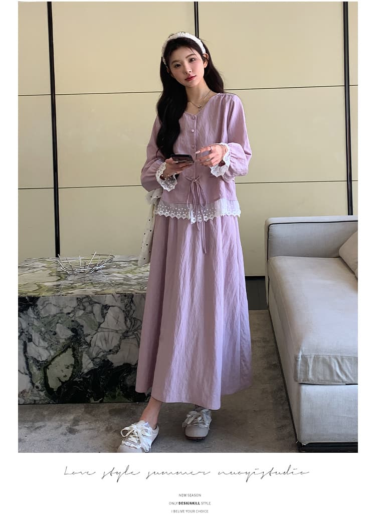 지금 실사 임산부 한 부서 레이스 조각 셔츠 연령 감소 캐주얼 투피스 세트 세트 상세 이미지 22