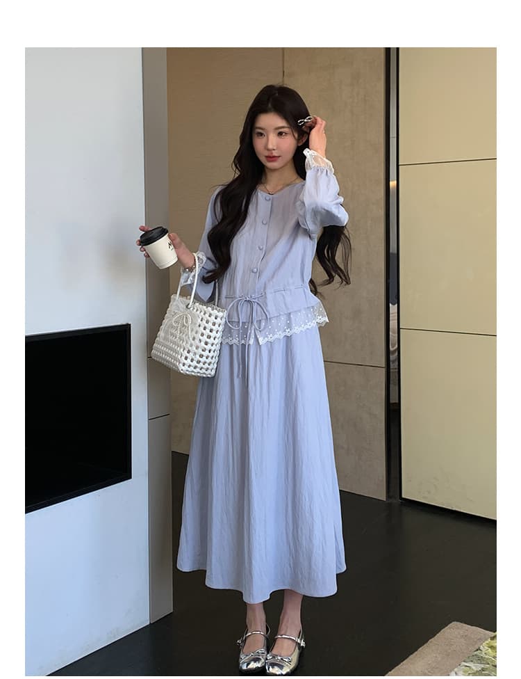 지금 실사 임산부 한 부서 레이스 조각 셔츠 연령 감소 캐주얼 투피스 세트 세트 상세 이미지 36