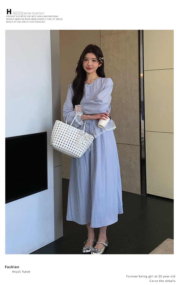 지금 실사 임산부 한 부서 레이스 조각 셔츠 연령 감소 캐주얼 투피스 세트 세트 상세 이미지 38