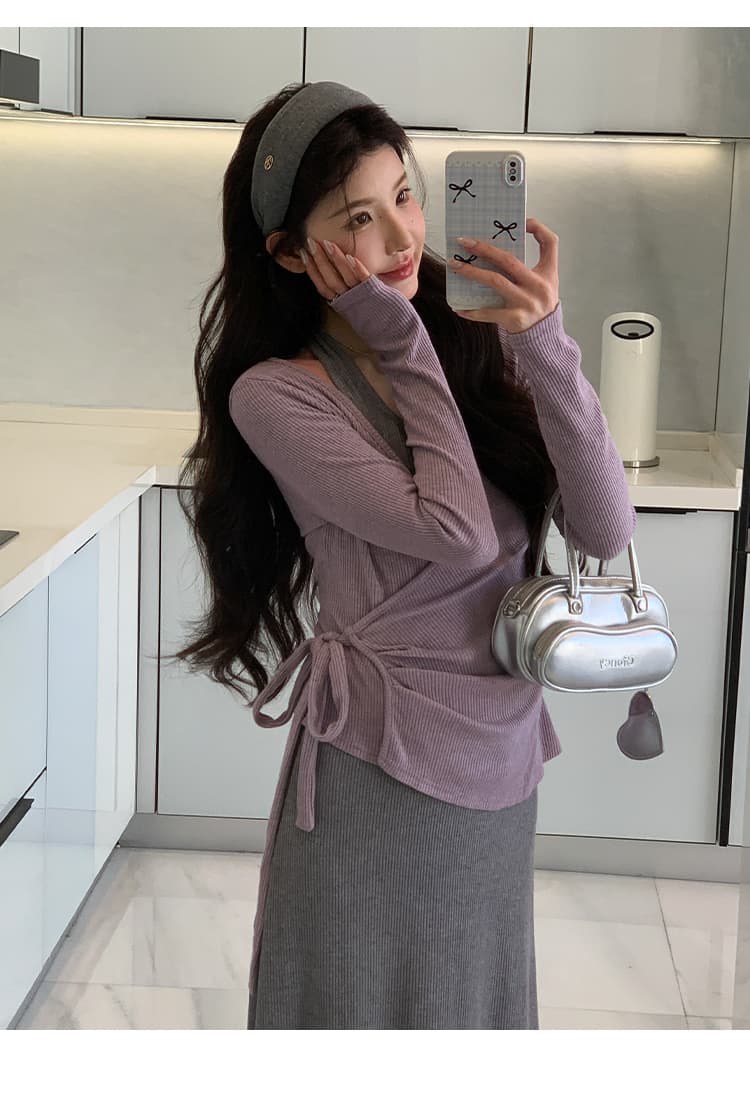 지금 실사 봄 가을 한 부서 행침 목 슬립 드레스 투피스 세트 세트 상세 이미지 9