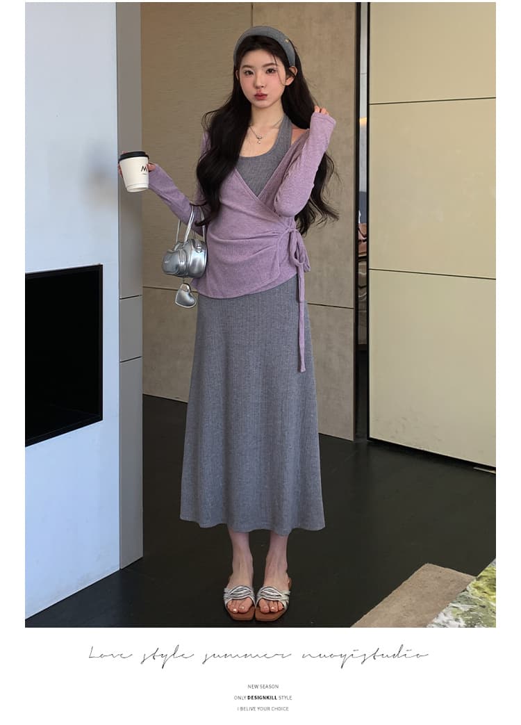 지금 실사 봄 가을 한 부서 행침 목 슬립 드레스 투피스 세트 세트 상세 이미지 20