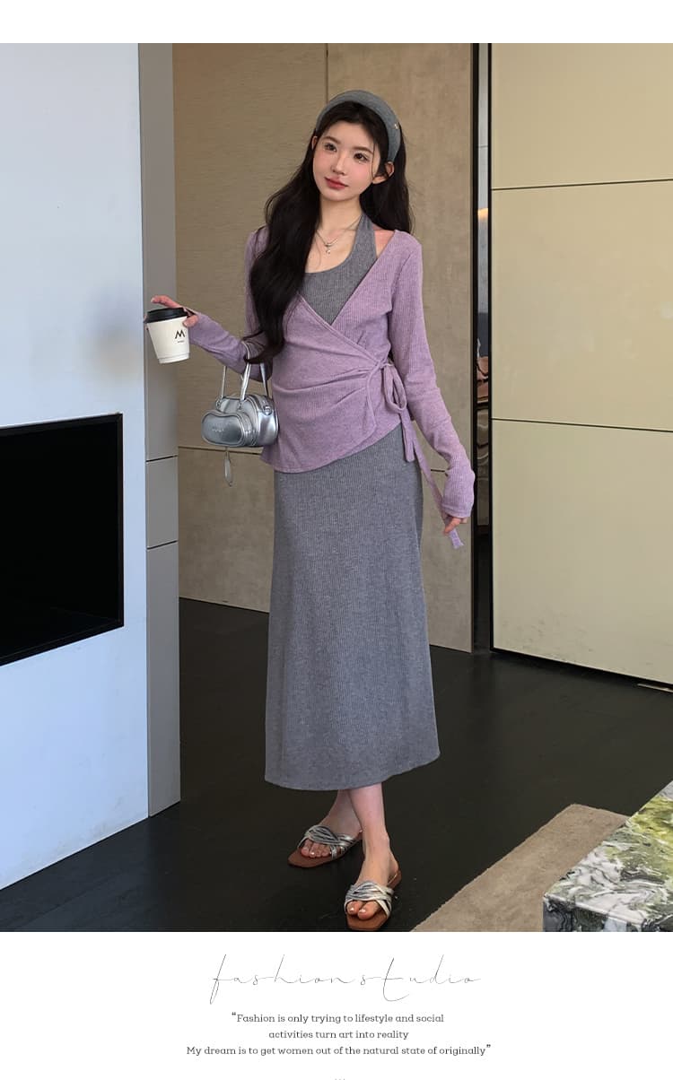 지금 실사 봄 가을 한 부서 행침 목 슬립 드레스 투피스 세트 세트 상세 이미지 22