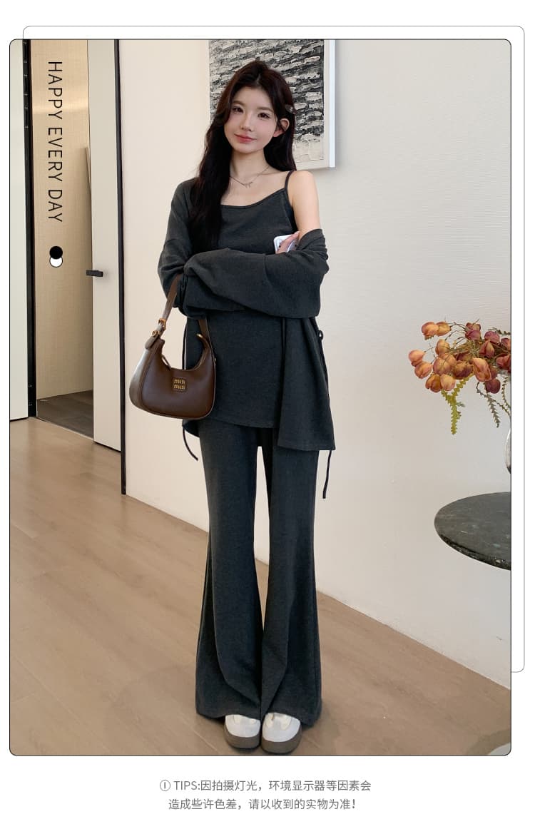 지금 실사 한국 스타일 niu 부서 패션 캐주얼 슬립 숄 나팔 바지 세 조각 세트 상세 이미지 4