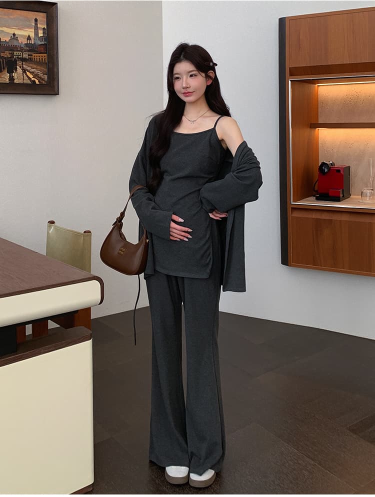 지금 실사 한국 스타일 niu 부서 패션 캐주얼 슬립 숄 나팔 바지 세 조각 세트 상세 이미지 19