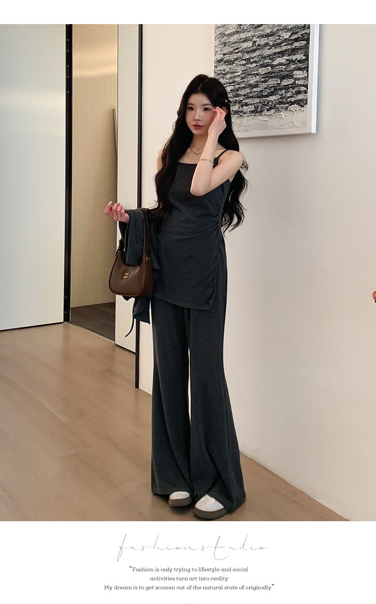 지금 실사 한국 스타일 niu 부서 패션 캐주얼 슬립 숄 나팔 바지 세 조각 세트 상세 이미지 24