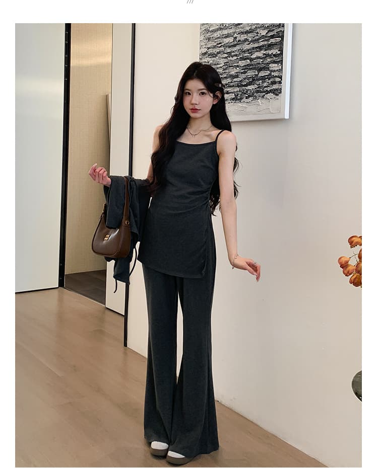 지금 실사 한국 스타일 niu 부서 패션 캐주얼 슬립 숄 나팔 바지 세 조각 세트 상세 이미지 25