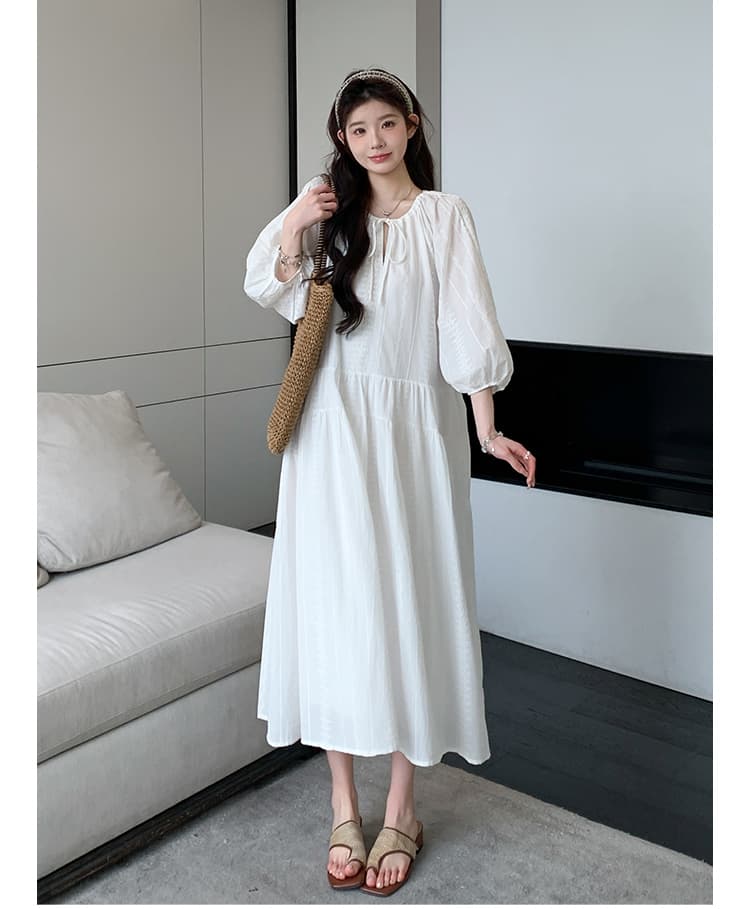 지금 실사 봄 가을 프랑스식 무거운 작업 자수 루즈핏 부드러운 바람 화이트 드레스 상세 이미지 7