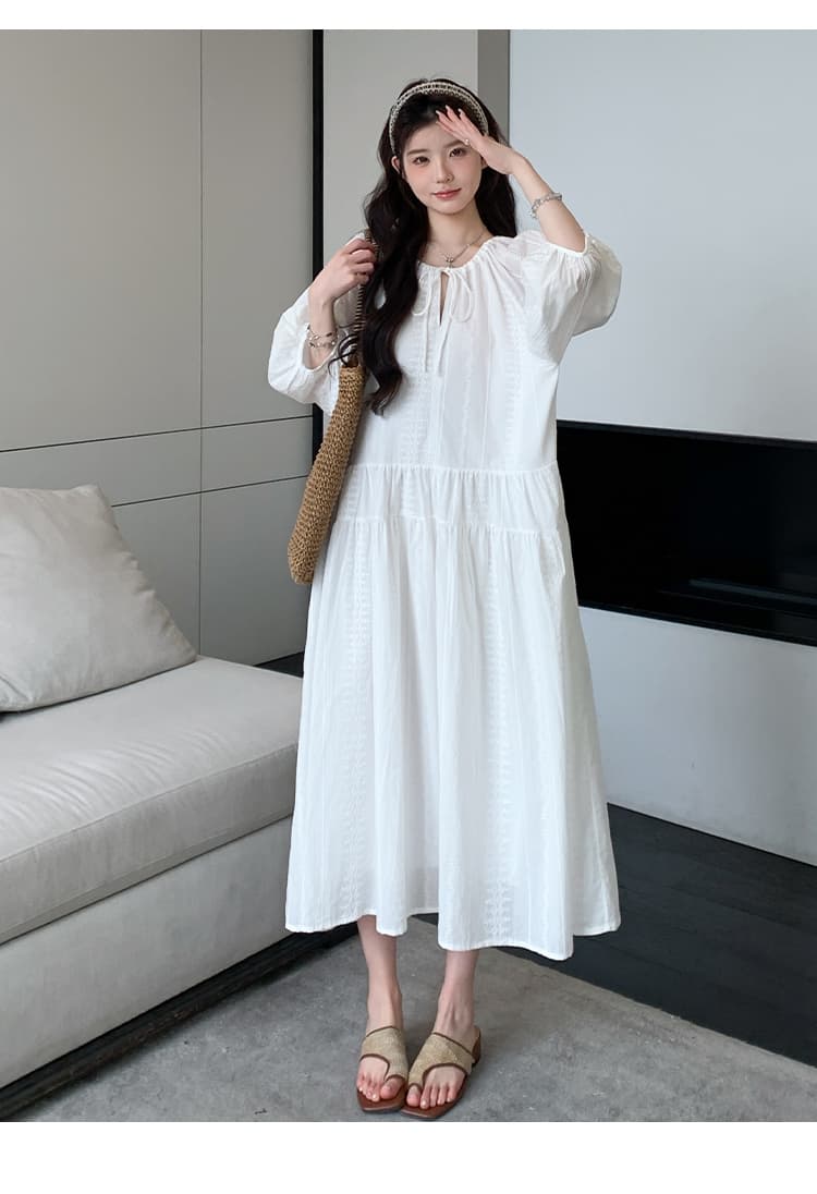 지금 실사 봄 가을 프랑스식 무거운 작업 자수 루즈핏 부드러운 바람 화이트 드레스 상세 이미지 9
