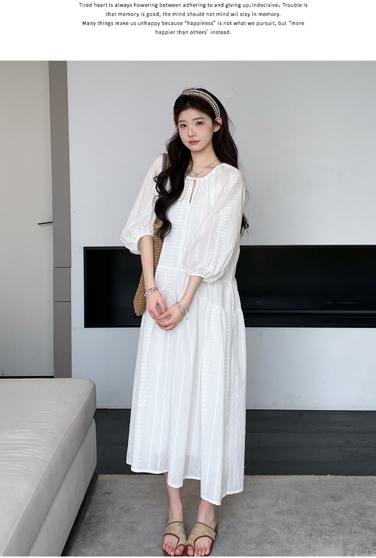 지금 실사 봄 가을 프랑스식 무거운 작업 자수 루즈핏 부드러운 바람 화이트 드레스 상세 이미지 10