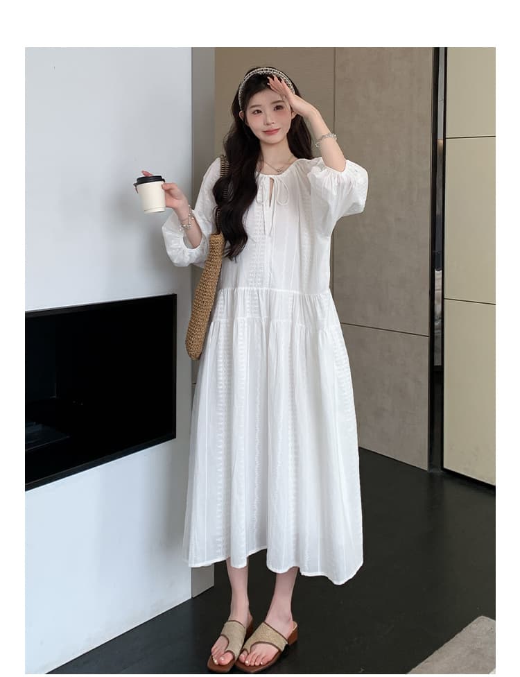 지금 실사 봄 가을 프랑스식 무거운 작업 자수 루즈핏 부드러운 바람 화이트 드레스 상세 이미지 13