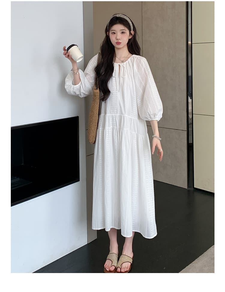 지금 실사 봄 가을 프랑스식 무거운 작업 자수 루즈핏 부드러운 바람 화이트 드레스 상세 이미지 14
