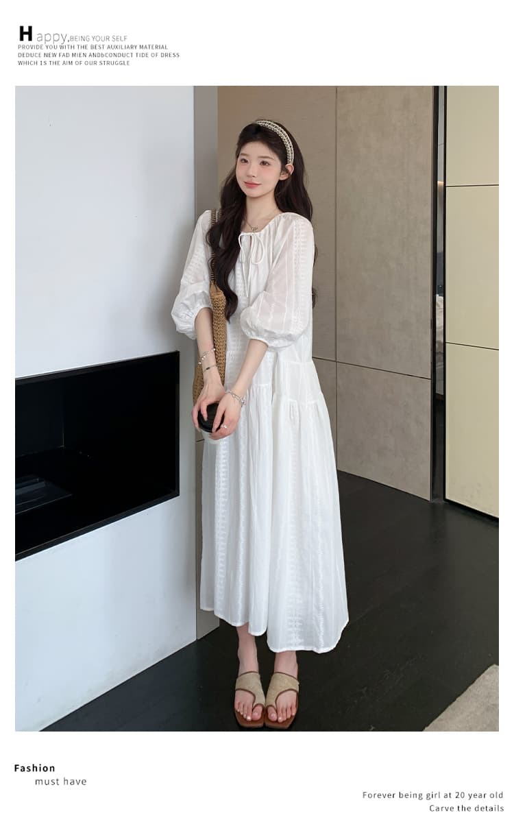 지금 실사 봄 가을 프랑스식 무거운 작업 자수 루즈핏 부드러운 바람 화이트 드레스 상세 이미지 15