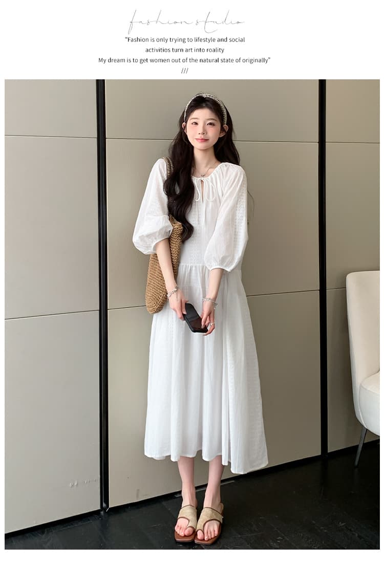 지금 실사 봄 가을 프랑스식 무거운 작업 자수 루즈핏 부드러운 바람 화이트 드레스 상세 이미지 18