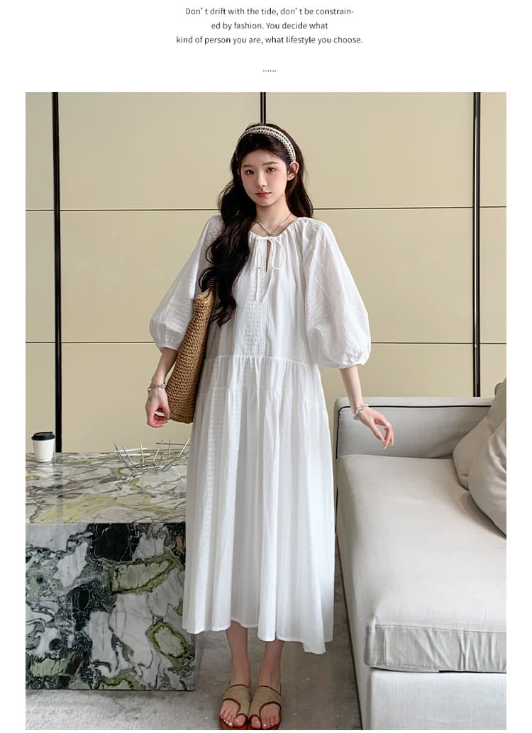 지금 실사 봄 가을 프랑스식 무거운 작업 자수 루즈핏 부드러운 바람 화이트 드레스 상세 이미지 19