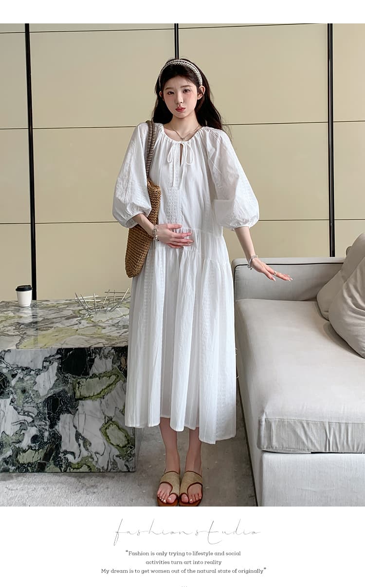 지금 실사 봄 가을 프랑스식 무거운 작업 자수 루즈핏 부드러운 바람 화이트 드레스 상세 이미지 22