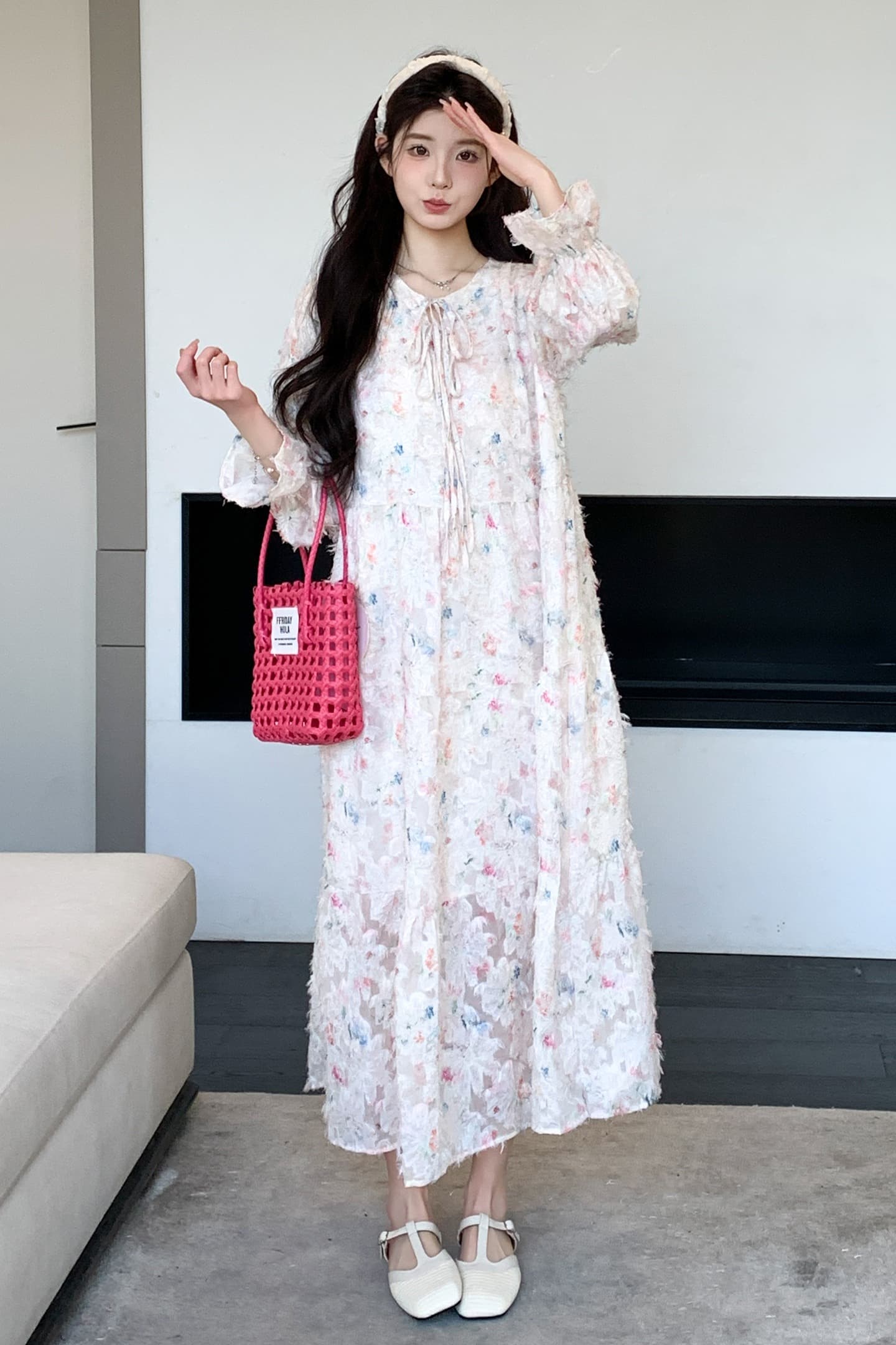 지금 실사 봄 가을 달콤함 연령 감소 도파민 색상 꽃 슈퍼 요정 빅 사이즈 드레스 이미지 7