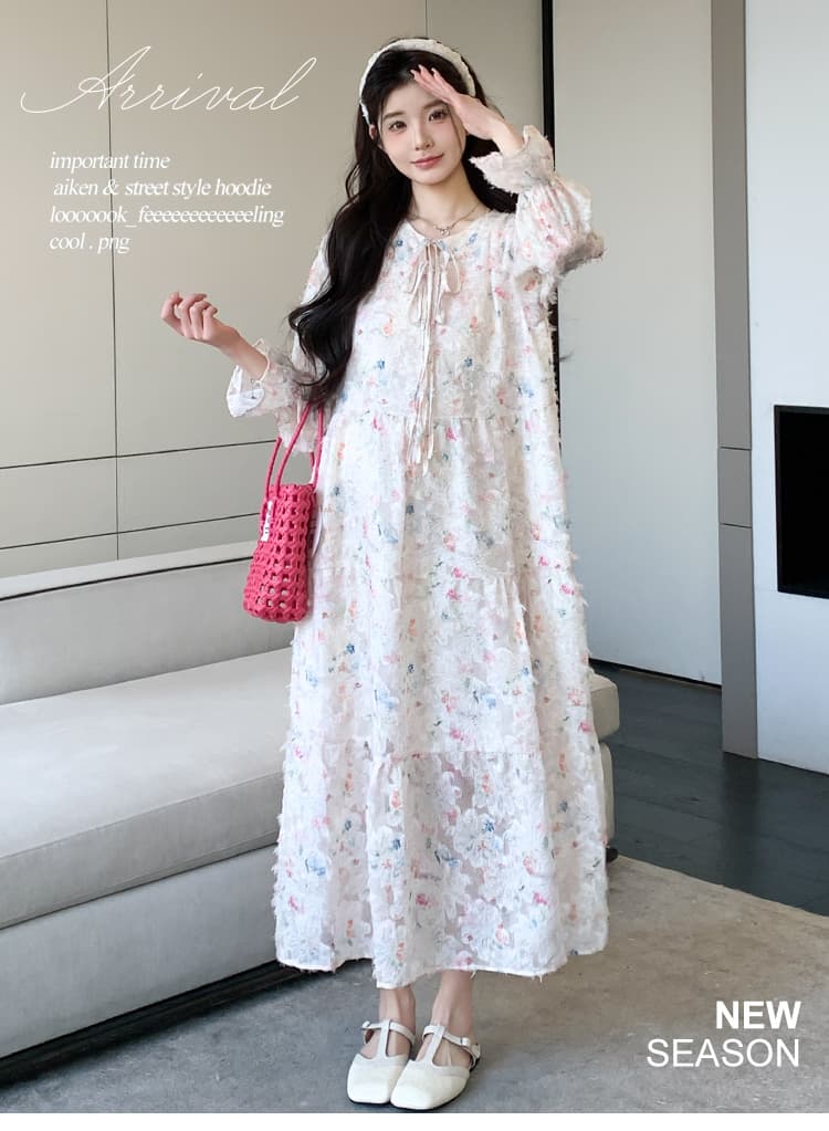 지금 실사 봄 가을 달콤함 연령 감소 도파민 색상 꽃 슈퍼 요정 빅 사이즈 드레스 상세 이미지 1