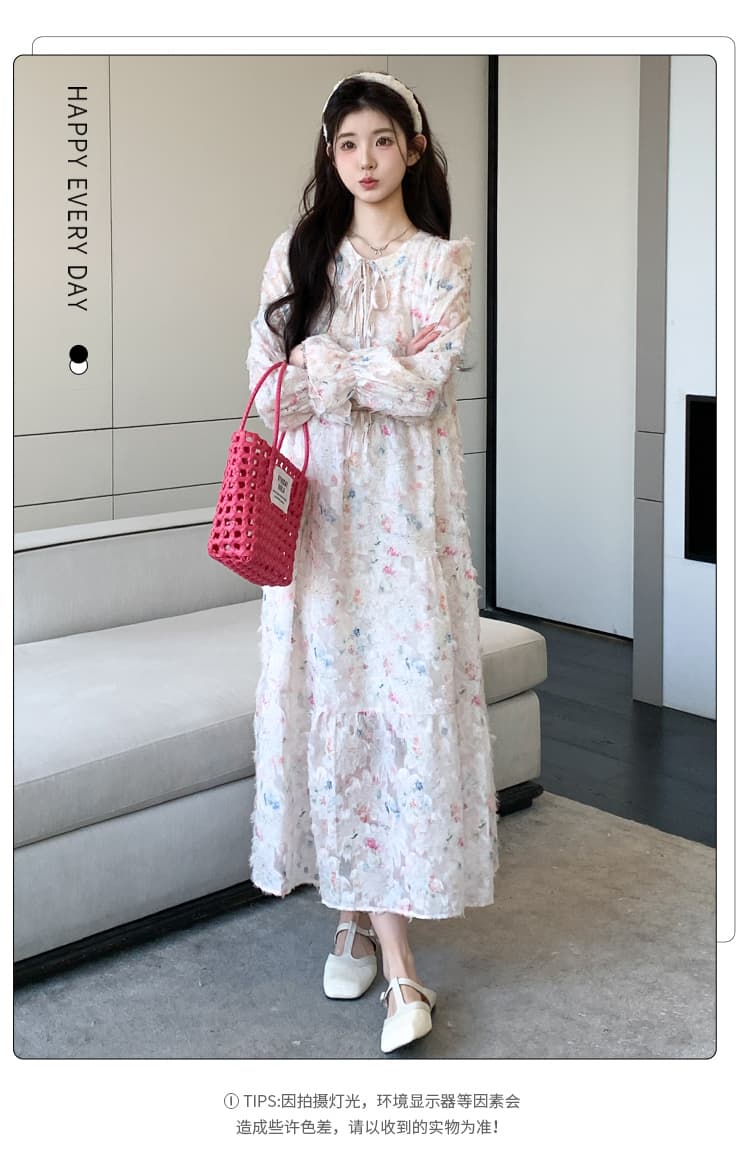 지금 실사 봄 가을 달콤함 연령 감소 도파민 색상 꽃 슈퍼 요정 빅 사이즈 드레스 상세 이미지 4