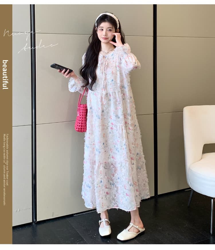 지금 실사 봄 가을 달콤함 연령 감소 도파민 색상 꽃 슈퍼 요정 빅 사이즈 드레스 상세 이미지 5