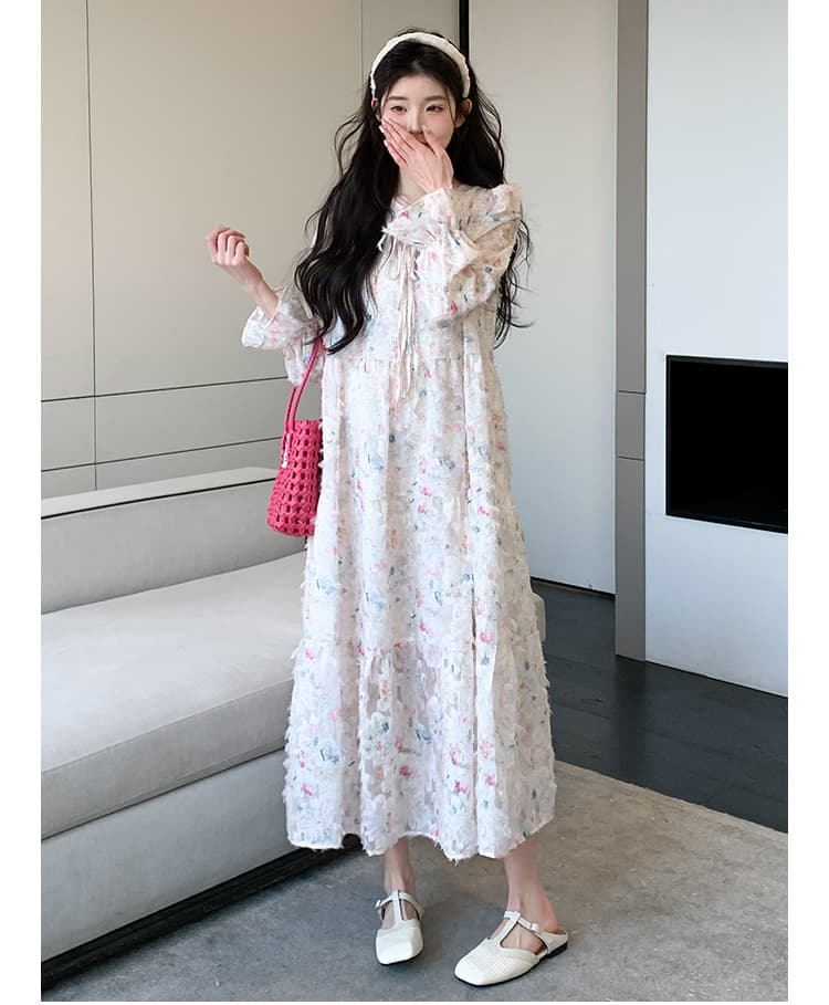 지금 실사 봄 가을 달콤함 연령 감소 도파민 색상 꽃 슈퍼 요정 빅 사이즈 드레스 상세 이미지 8