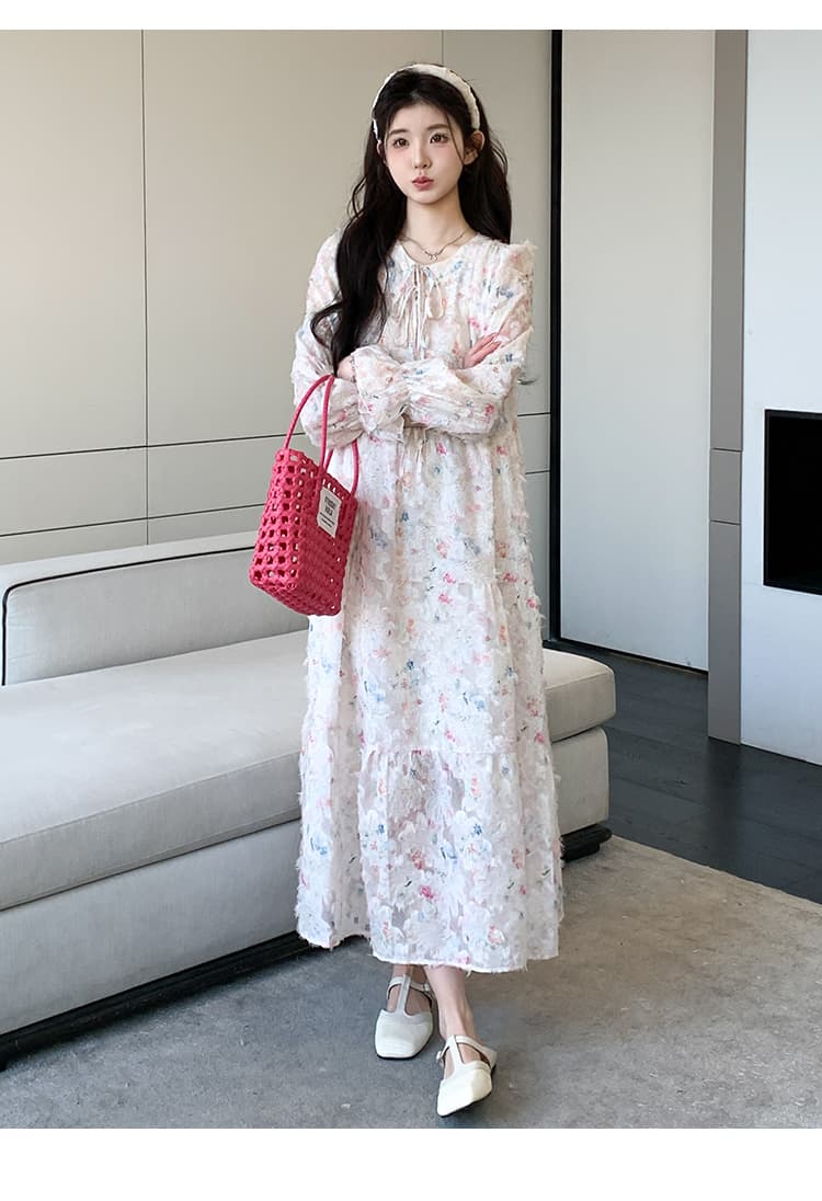 지금 실사 봄 가을 달콤함 연령 감소 도파민 색상 꽃 슈퍼 요정 빅 사이즈 드레스 상세 이미지 10
