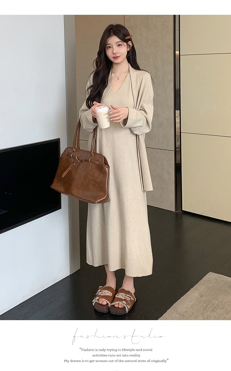 지금 실사 임산부 느긋한 바람 니트 루즈핏 품격 투피스 세트 임산부 점프 슈트 치마 세트 상세 이미지 24