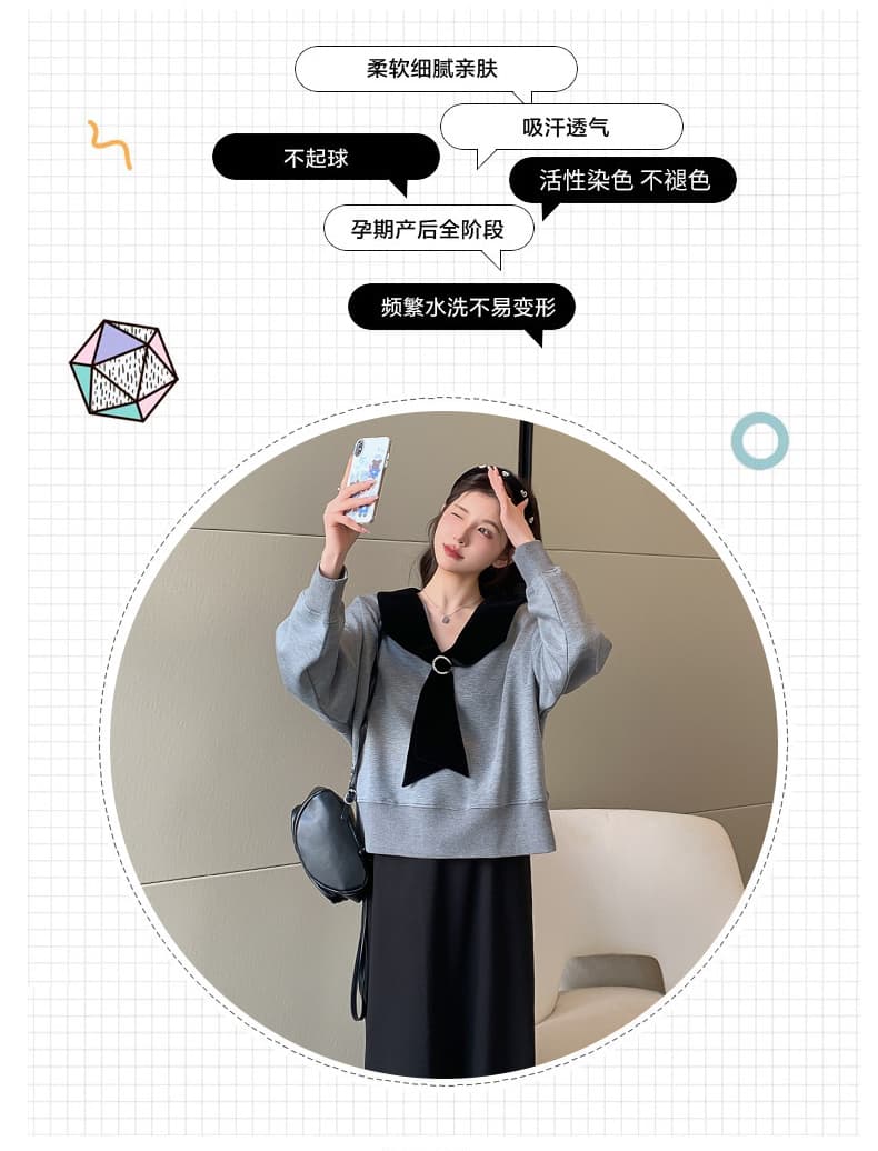 지금 실사 가을 겨울 한 부서 루즈핏 캐주얼 학원 스타일 후드티 돼지 코 버클 반 스커트 세트 상세 이미지 2