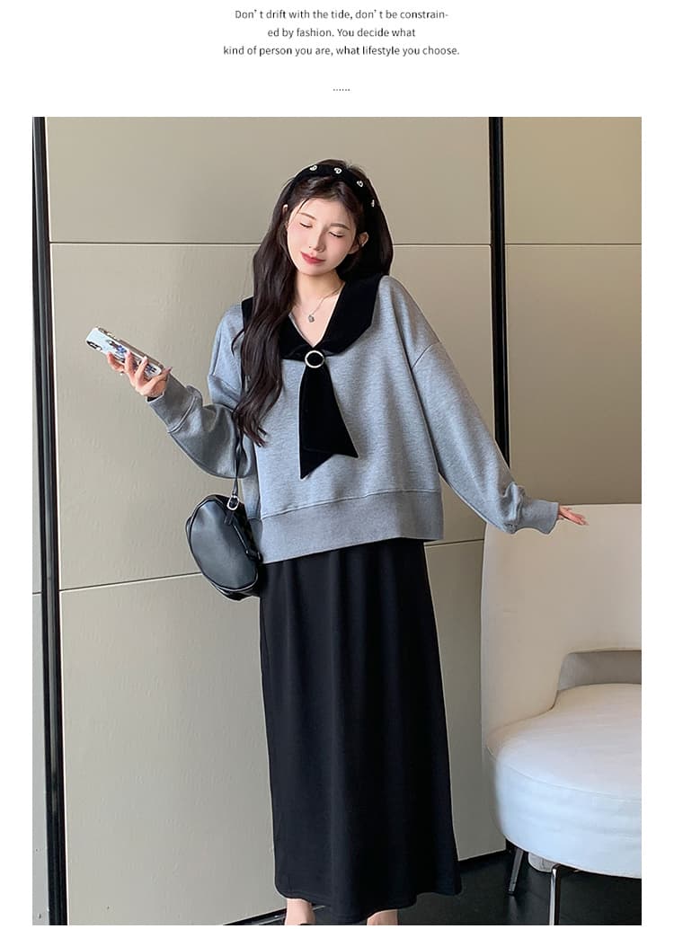 지금 실사 가을 겨울 한 부서 루즈핏 캐주얼 학원 스타일 후드티 돼지 코 버클 반 스커트 세트 상세 이미지 20