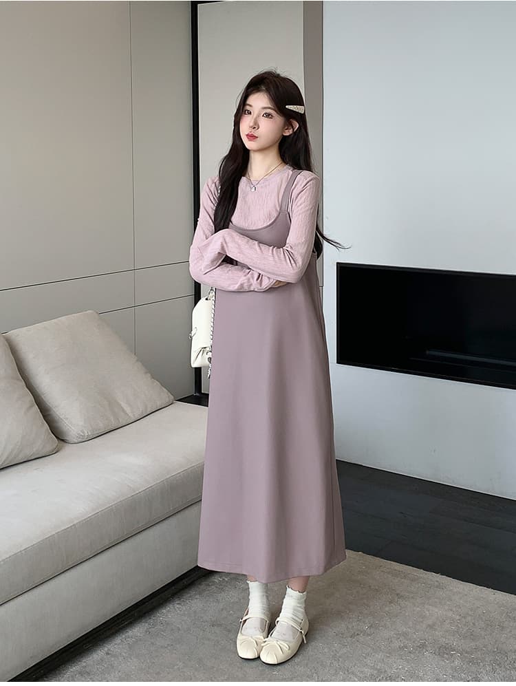 지금 실사 가을 겨울 한 부서 느긋한 바람 캐주얼 PU 가죽 조끼 스커트 보라색 맨위 세트 상세 이미지 12