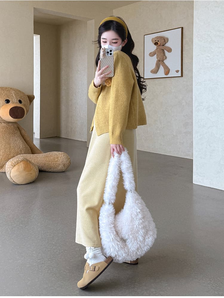 지금 실사 봄 가을 한 부서 품격 라운드 넥 꽃 스웨터 코트 조끼 치마 세트 상세 이미지 11