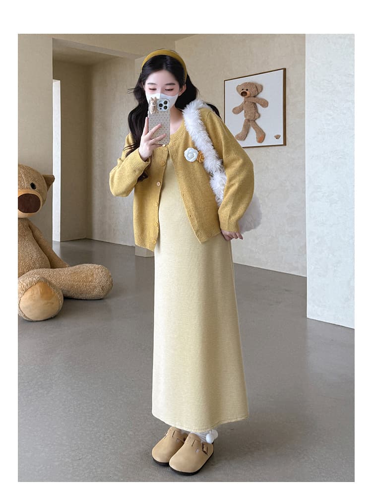 지금 실사 봄 가을 한 부서 품격 라운드 넥 꽃 스웨터 코트 조끼 치마 세트 상세 이미지 13