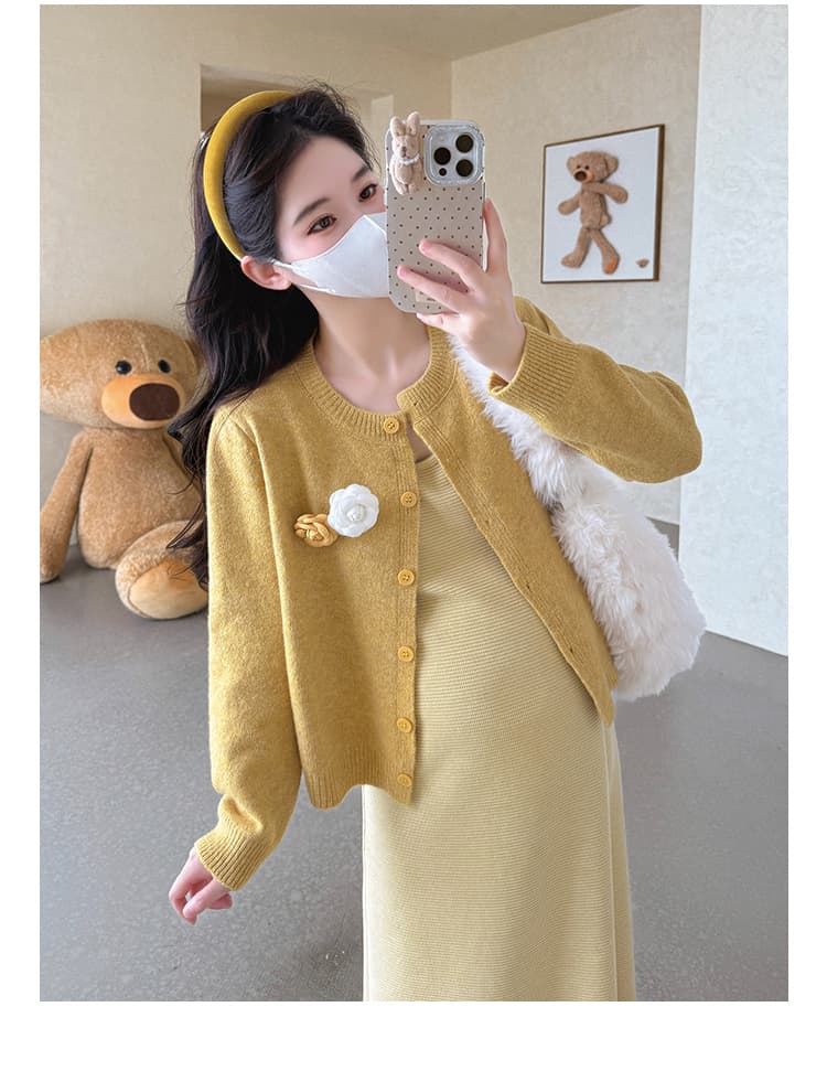 지금 실사 봄 가을 한 부서 품격 라운드 넥 꽃 스웨터 코트 조끼 치마 세트 상세 이미지 14