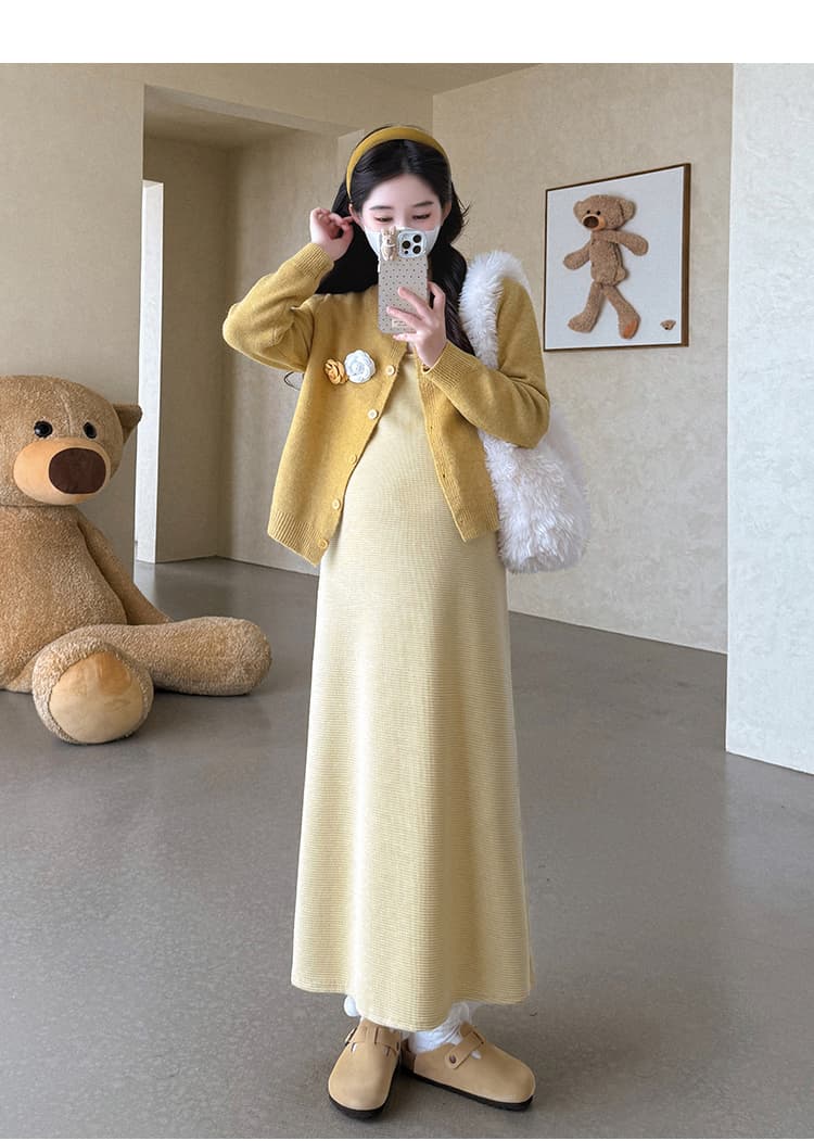 지금 실사 봄 가을 한 부서 품격 라운드 넥 꽃 스웨터 코트 조끼 치마 세트 상세 이미지 16