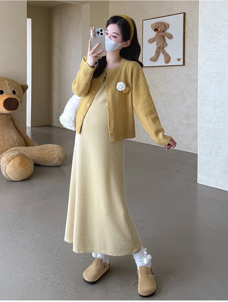 지금 실사 봄 가을 한 부서 품격 라운드 넥 꽃 스웨터 코트 조끼 치마 세트 상세 이미지 17