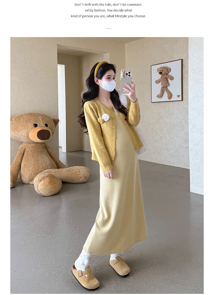 지금 실사 봄 가을 한 부서 품격 라운드 넥 꽃 스웨터 코트 조끼 치마 세트 상세 이미지 19