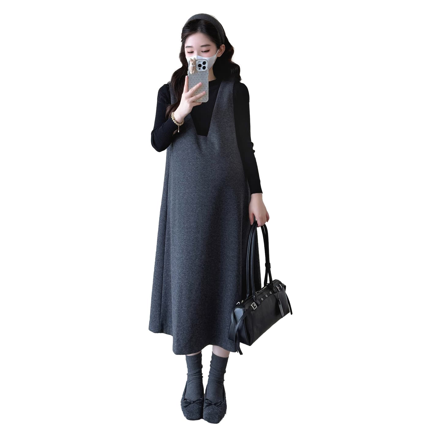 지금 실사 가을 겨울 한 부서 모직 찹쌀 叽 叽 전후 둘 착용 루즈핏 조끼 스커트 투피스 세트 세트 이미지 5