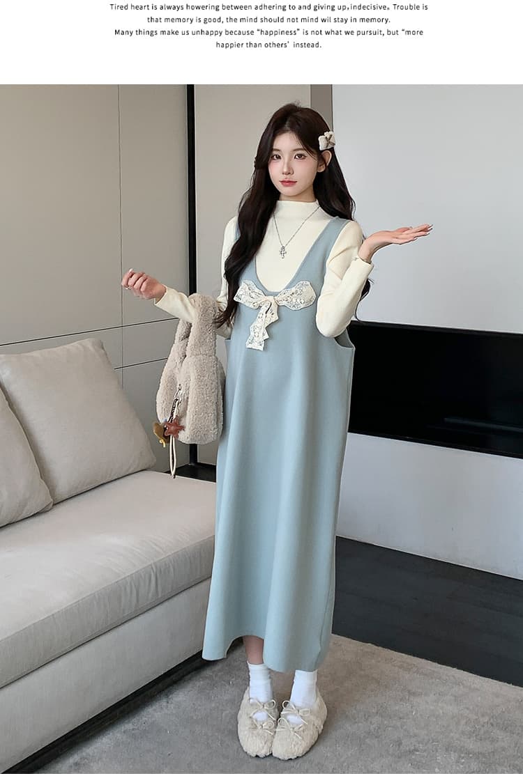지금 실사 가을 겨울 달콤한 스타일 나비 매듭 두꺼운 스웨터 조끼 스커트 맨위 투피스 세트 세트 상세 이미지 14