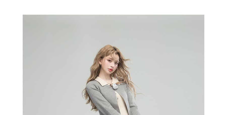 지금 지금 가을 겨울 niu 부서 꽃 부드러운 연령 감소 스택 착용 니트 오픈 가디건 조끼 원피스 세트 상세 이미지 34