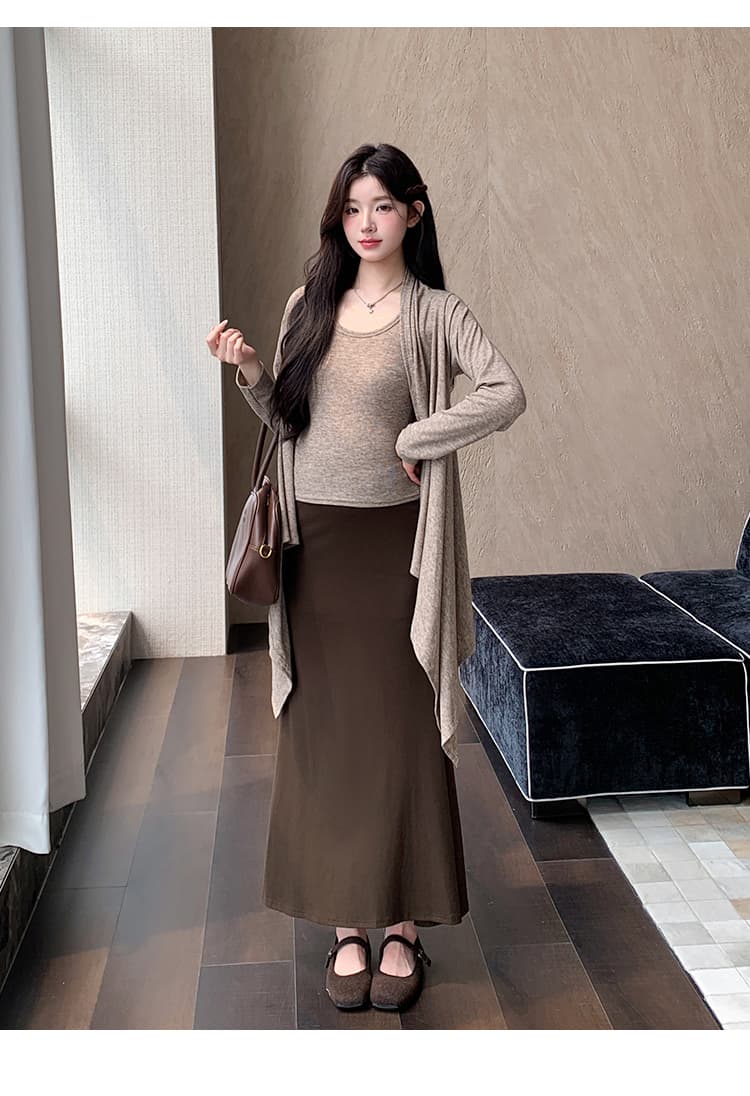 지금 실사 이른 가을 청 순수한 시스템 느슨함 센스 숄 오픈 가디건 슬립 반 스커트 3개 세트 상세 이미지 11