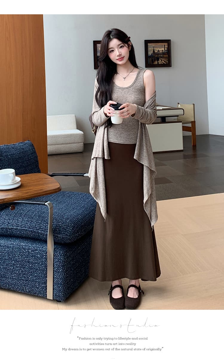 지금 실사 이른 가을 청 순수한 시스템 느슨함 센스 숄 오픈 가디건 슬립 반 스커트 3개 세트 상세 이미지 24